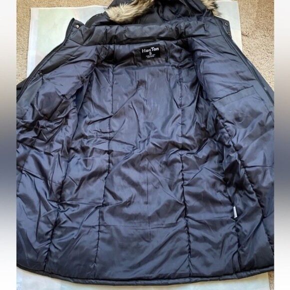 Han Ton Men's Hooded Black Parka With Faux Fur Trim Size S Puffer NWT $129 - Picture 9 of 11